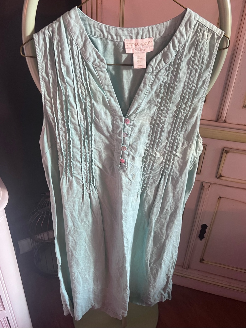 Cynthia Rowley Sleeveless Pintuck Pleated Tunic Linen Dress